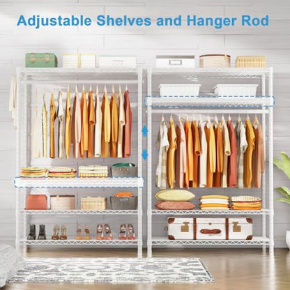 H4 Plus Garment Rack, 4-Tier Portable Clothes and Clothing Rack for Bedroom and Cloakroom, Closet Storage and Organizer Wardrobe System, 45" W x 14" D x 76.4" H, Load 522lbs, White | Heavy-Duty Metal Clothing Storage and Organizer Wardrobe System for Cloa