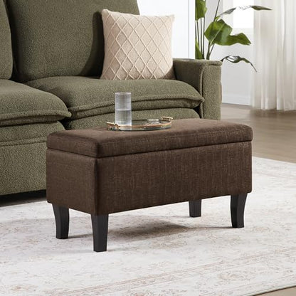 Convenience Concepts Designs4Comfort Winslow Storage Ottoman Bench 32" - Transitional Upholstered Footstool & Seat, for Living Room, Entryway, Hallway, & Bedroom, Medium Brown Fabric - color: Medium Brown Fabric