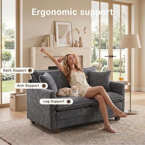 50" Love Seat, Small Cloud Sofa Couch with 2-Layer Cushion & 27" Deep Seat, 2 Pillows for Small Spaces, Bedroom, Apartment, Office, Living Room, in a Box, Grey - color: Grey, size: Loveseat