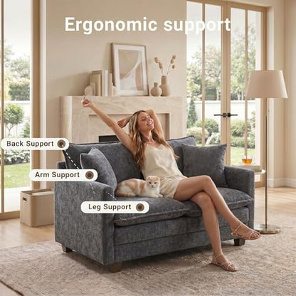 50" Love Seat, Small Cloud Sofa Couch with 2-Layer Cushion & 27" Deep Seat, 2 Pillows for Small Spaces, Bedroom, Apartment, Office, Living Room, in a Box, Grey - color: Grey, size: Loveseat