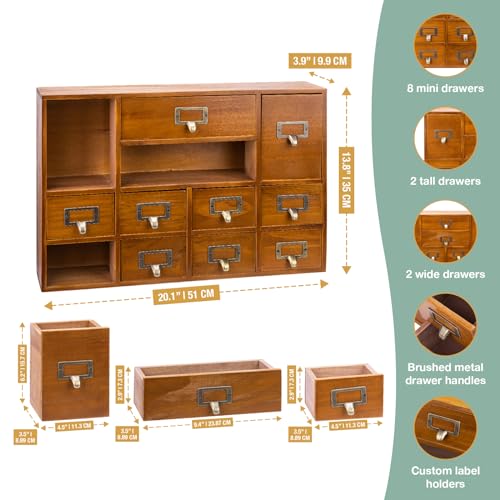 12-Drawer Apothecary Cabinet - Index Card Organizer - Vintage Chest of Drawers - Mahogany Wooden Organizer - Office Desktop Drawer Organizer for Herb Storage, Apothecary Diaries, Tea Collection - color: 12 Drawer Mahogany Brown
