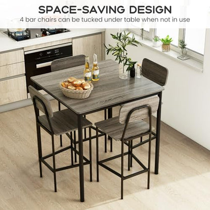 Giantex 5-Piece Dining Table Set W/Counter Height Table & 4 Bar Stools, Modern Kitchen Dining Set W/Footrest & Backrest, Space-Saving Dinette Set for Pub, Dining Room, Restaurant (Black Oak) - color: Black Oak