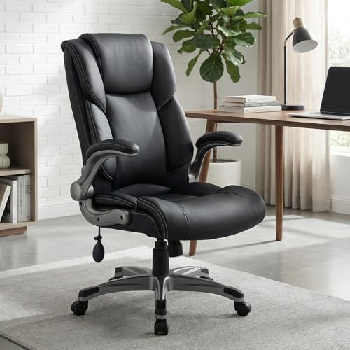 COLAMY Ergonomic Executive Office Chair, High Back Desk Chair with Adjustable Lumbar Support, Flip-Up Armrests & Thick Seat Cushion, 90°–110° Reclining Computer Chair for Home Office,Set of 2 - color: Clacssic Black, size: Set of 2