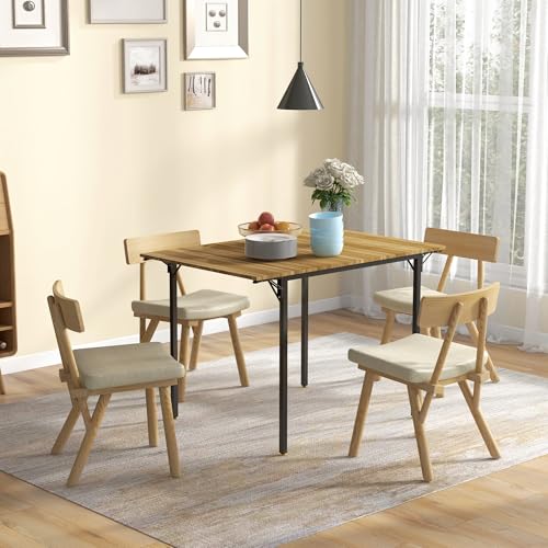 HOMCOM Industrial Folding Dining Table for 2 to 4 Space Saving Walnut | Drop Leaf Kitchen Table, for Small Spaces