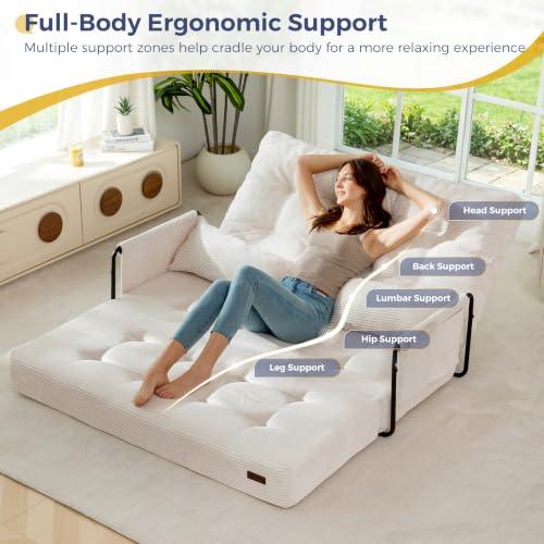 MAXYOYO Adjustable Folding Sofa Bed Couch with 2 Pillows, Beige | Multi-Functional Bean Bag Bed, 5-Position Foldable Lazy Floor Sofa Bed with Armrest, Versatile Floor Seating for Reading - color: Beige