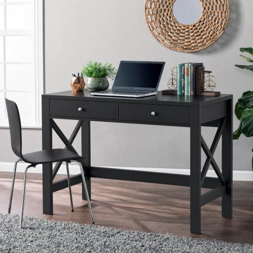 ChooChoo 40 Inches Farmhouse Computer Desk with 2 Drawers | Wooden Writing Desk, Study Desk for Home Office, Makeup Vanity, Black - color: Black, size: 40inch without Power Outlet