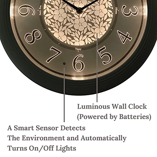 12.6" Illuminated Farmhouse Wall Clock | Silent Battery-Operated Night Light Wall Clock, Smart LED Sensor, Living Room, Kitchen, Bath, Sage Green - color: Sage Green, size: 12.6"