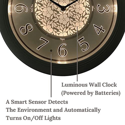 12.6" Illuminated Farmhouse Wall Clock | Silent Battery-Operated Night Light Wall Clock, Smart LED Sensor, Living Room, Kitchen, Bath, Sage Green - color: Sage Green, size: 12.6"
