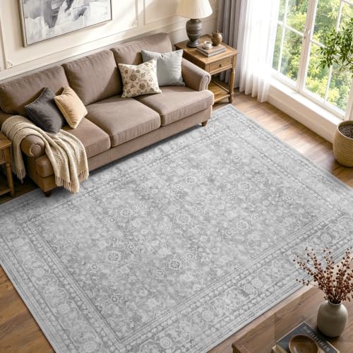 5x7 Ft Area Rugs for Living Room, Soft Non-Slip Machine Washable Rug, Vintage Stain Resistant Carpets for Bedroom Nursery Dining Room Home Decor (Grey) - color: F02 Grey, size: 5' x 7' (Rectangular)