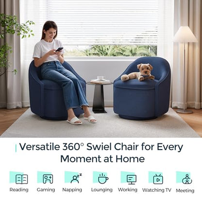 LINSY Swivel Accent Chair with Storage Comfy Chenille Barrel Chairs, Small 360 Swivel Modern Armchair for Living Room Bedroom, Boucle Reading Chair for Study Room (Blue) - color: Blue