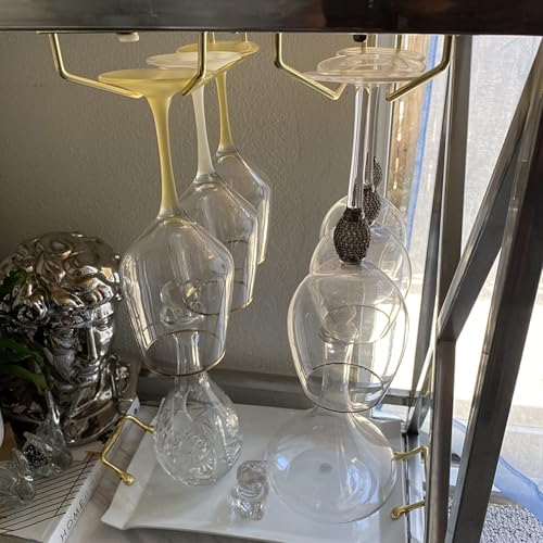 10.8 Inch Gold Wine Glass Rack, Under Cabinet Wine Glass Holder, Wine Glass Hangers Under Shelf, Stemware Rack, Hanging Stemware Holder for Cabinet Kitchen Bar, Set of 2 - color: Gold, size: 10.8 Inch 2 Pack