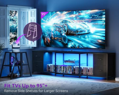 Casaottima LED TV Stand for 50–65 Inch TVs with Power Outlets & RGB Ligths, Gaming Entertainment Center with 4 Drawers & Storage, Media Console Supports Up to 75/85/95 Inch Wall-Mounted TVs, Black - size: 87 Inch