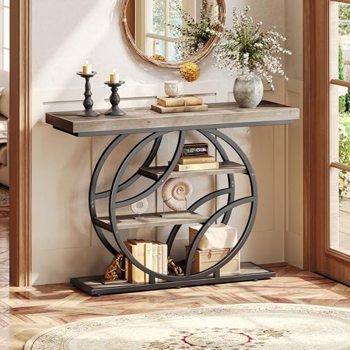 Huuger 41.3 Inch Entryway Table, Console Table with Shelves, Sofa Table | Modern Entrance Table, Console Tables for Entryway, Hallway, Entrance, Foyer, Living Room, O-Shaped Accent Table, Grey - color: Grey, size: 11.8"D x 41.3"W x 31.5"H