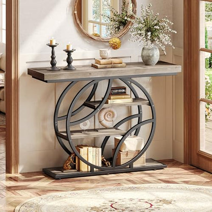 Huuger 41.3 Inch Entryway Table, Console Table with Shelves, Sofa Table | Modern Entrance Table, Console Tables for Entryway, Hallway, Entrance, Foyer, Living Room, O-Shaped Accent Table, Grey - color: Grey, size: 11.8"D x 41.3"W x 31.5"H