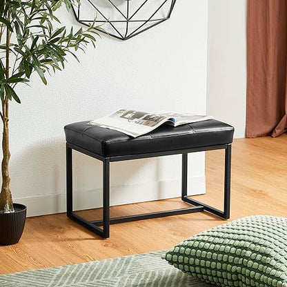 Glitzhome Ottoman Bench, Modern PU Leather Vanity Stools Chairs with Metal Frame, Makeup Stool Padded Foot Rest Stool for Living Room Vanity, Entryway, Bathroom, Black - color: Black