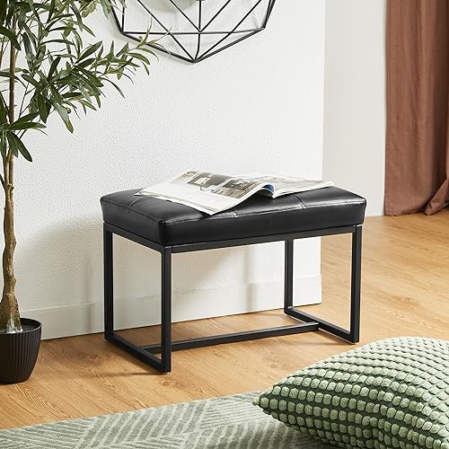 Glitzhome Ottoman Bench Pack of 2, Modern PU Leather Vanity Stools Chairs with Metal Frame, Makeup Stool Padded Foot Rest Stool for Living Room Vanity, Entryway, Bathroom, Black - color: Black, Pack of 2