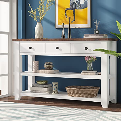 Modern Console Table, Wood Sofa Table with 3 Drawers and 2 Shelves, Sideboard Buffet Table for Entryway/Living Room/Bedroom/Hallway (White) - color: White