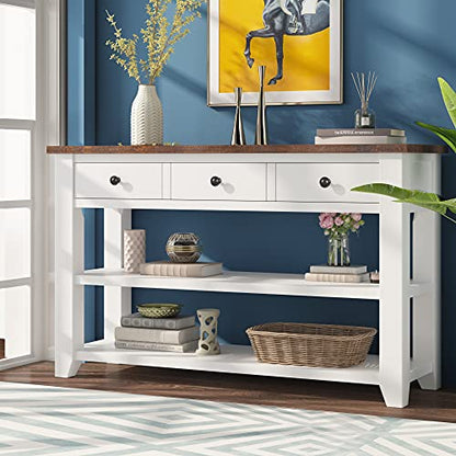 Modern Console Table, Wood Sofa Table with 3 Drawers and 2 Shelves, Sideboard Buffet Table for Entryway/Living Room/Bedroom/Hallway (White) - color: White