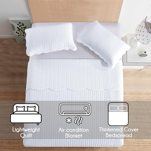 MOONLIGHT20015 Twin Quilt Bedding Set (68” x 86”) - Bulk Pack of 10 Wholesale for Hotels, Guest Bedroom & Airbnbs - Lightweight Microfiber Reversible Embossed Quilts Bedspreads (White) - color: White, size: Twin (10 Pack)