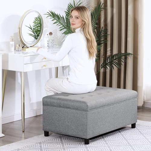 Rectangular Lift Top Storage Ottoman Bench,Linen Storage Bench for Living Room Entryway Bedroom,Linen Gray - color: Linen Gray