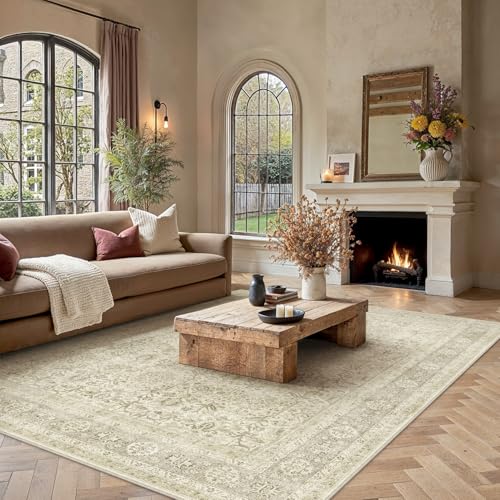 Beige Area Rug 6x9 Vintage Traditional Distressed | Washable, Non Slip, Soft Low Pile, Indoor Carpet for Living Room, Bedroom, Dining Room, Farmhouse Decor - color: Accent Beige, size: 6' x 9' (Rectangular)