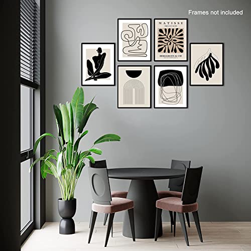 Boho Wall Art Mid Century Modern Decor Canvas Prints Set of 6 Black And White Neutral Abstract Boho Wall Decor for Bedroom Living Room Bathroom 8"x10" UNFRAMED