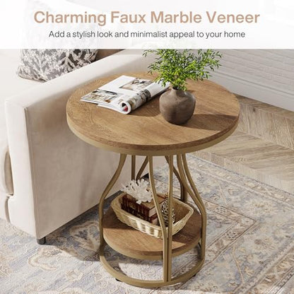 Tribesigns Round Side End Table 2-Tier End Tables Modern Bedside Table Small Chirside Tables with Storage for Couch Side, Nightstand with Metal Frame for Living Room (1, Light Brown) - color: Light Brown