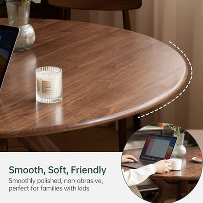 43.3’’ Round Black Walnut Dining Table for 4-6, Solid Wood Kitchen Table with Intersecting Pedestal Base, Farmhouse Circle Table for Dining Room, Living Room - color: Walnut