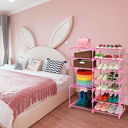 LNYZQUS 7-Tier Large Pink Shoe Rack, 24 -30 Pairs Tall Shoe Organizer Shelf, Kids Boots Stand Organizer For Garage Closet Entryway