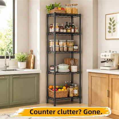 Lab Cosi 5 Tier Narrow Shelf 15.85" W Black Wire Rack, Adjustable Metal Storage Organizer for Pantry Kitchen Closet, Freestanding Shelf Unit - size: 15.92"W x 53"H x 11.8"D