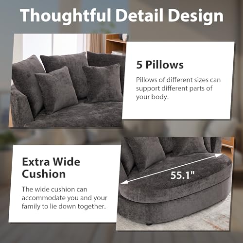 Chifee & Vingol 55" W Oversized Accent Barrel Chair Large Round Chair Extra Large Armchair with 5 Pillows for Living Room,Bedroom,Home Theater,Chenille,Charcoal - color: 55"- Charcoal