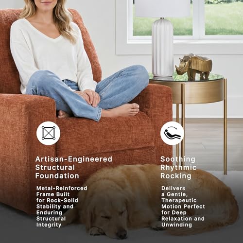 Signature Design by Ashley Aviemore Rocker Recliner, No Assembly Required | Plush manual rocker, Space-saving 12-in wall space, Durable metal-reinforced frame, 100% polyester chenille fabric - color: Spice, style: Recliner