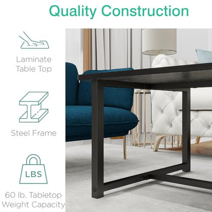Black Rectangle Coffee Table for Living Room, 35.4 Inch | Easy Assembly, Modern Wood & Metal Living Room Tables, Mid Century Industrial Center Table for Small Spaces, Apartment - color: Black