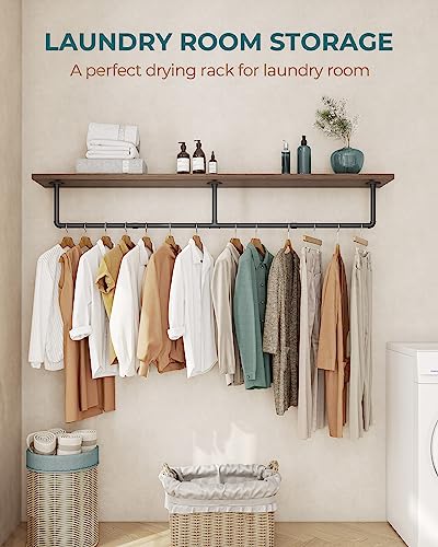 OROPY 65.7" Heavy Duty Industrial Pipe Clothes Rack for Hanging Clothes | Wall Mounted Clothes Bar, Space Saving Iron Garment Rack, Multi-Purpose Hanging Rod for Bedroom, Closet, Black, 3 Base