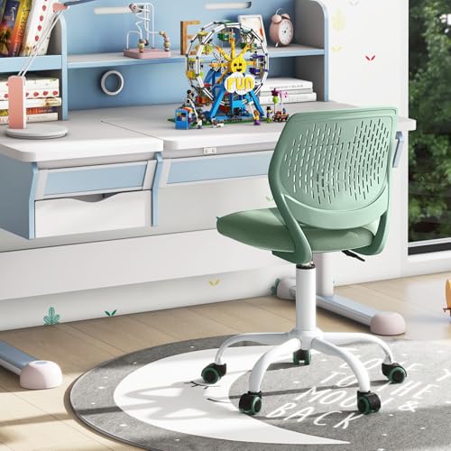 POWERSTONE Small Home Office Desk Chair, Swivel Rolling Study Computer Chair, Adjustable Height Task Chair with Armless Mid Back, Upholstered Mesh Seat, Light Green - color: Light Green