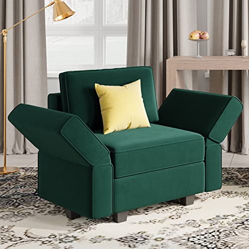 Belffin Velvet Modular Sectional Arm Chair Accent Chair with Storage Seat Single Club Chair for Apartment Green - color: Green, size: Armchair