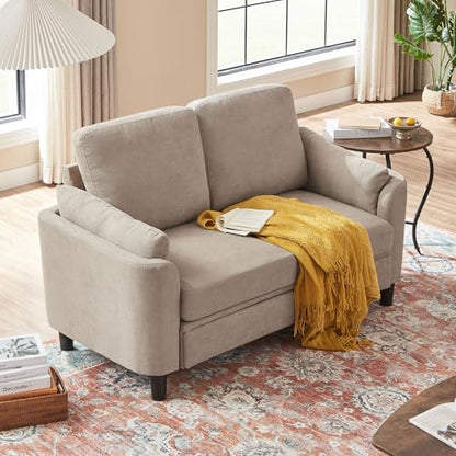 59" Loveseat Sofa, Mid Century Modern Love Seat with Back Cushions, 2-Seat Small Sofa Couch for Living Room Bedroom Small Spaces, Beige - color: Beige, size: Loveseat Sofa