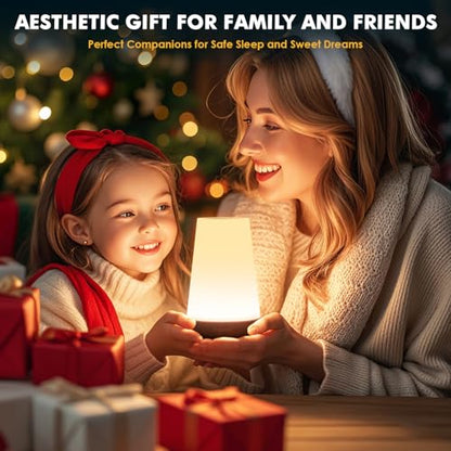 Auxmir Rechargeable Night Light, Remote Control Lamp, Light Brown-2 Pack | touch control, 13 colors, 5 brightness levels, 4 lighting modes, 1/2/4/6-hour auto-off, portable for nursery and camping - color: Light Brown-2 Pack