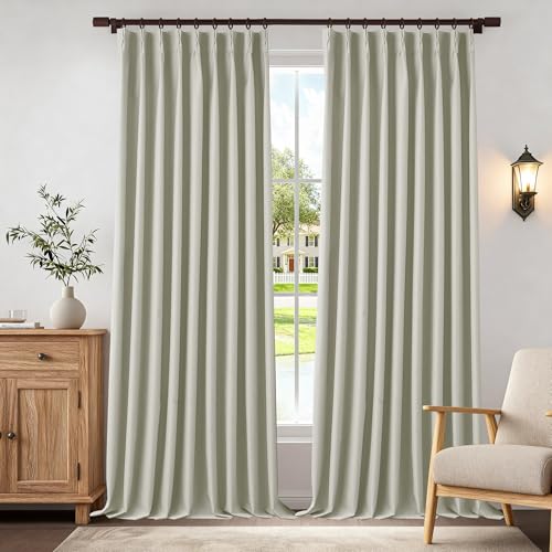 Beige Pinch Pleated Full Blackout Curtains 84 Inches Long 1 Panel | Lightweight, Linen Blended, Extra Wide, Living Room Bedroom, Thermal Insulated Drapes, Noise Reduction, Hooks, 60"Wx84"L - color: Beige, size: 60"W x 84"L (Pack of 1)