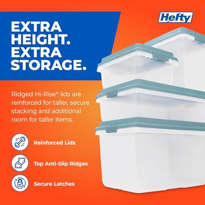 Hefty HI-RISE Stackable Storage Bins - Under Bed Storage Containers with Lids, Shoe Organizer, Plastic Storage Bins, Clear Shoe Boxes with XL Lid-Locking Latches, Durable Double Rim - 72qt (6 Pack) - size: 72 Qt - 6 Pack