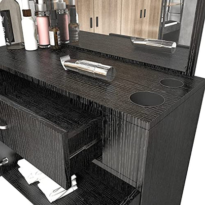 Artist hand Wall Mount Salon Station Styling Station Barber Beauty Spa Salon Equipment(Black) | Space Saving Wall Mounted Styling Station Designed For Hair Styling, Barber Shop, Beauty Salon & Spas - color: Deep Wood-grain