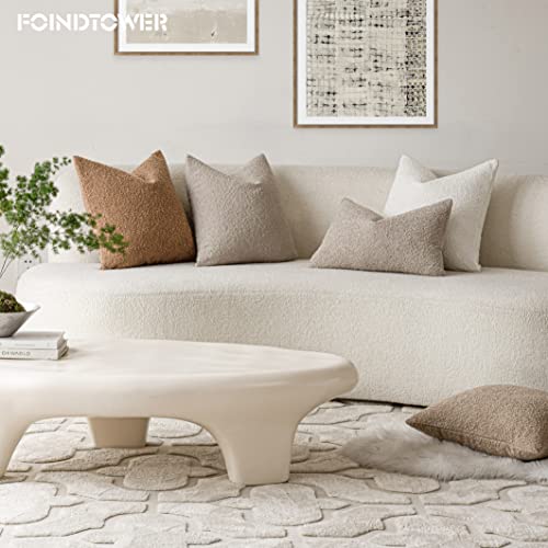 Foindtower Pack of 2 Textured Boucle Throw Pillow Covers Accent Solid Lumbar Pillow Cases Cozy Soft Decorative Couch Cushion Case for Chair Sofa Bedroom Living Room Home Decor, 12 x 20 Inch,Oatmeal - color: Oatmeal, size: 20" x 12" (Pack of 2)