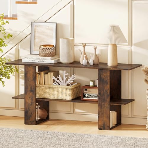 GIANTEX Modern TV Stand for 55 Inch TV, Entertainment Center with Open Storage Shelf, Wood Media Console Table for Living Room Bedroom Entryway, Rustic Brown - color: Rustic Brown