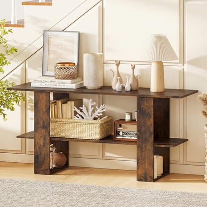GIANTEX Modern TV Stand for 55 Inch TV, Entertainment Center with Open Storage Shelf, Wood Media Console Table for Living Room Bedroom Entryway, Rustic Brown - color: Rustic Brown