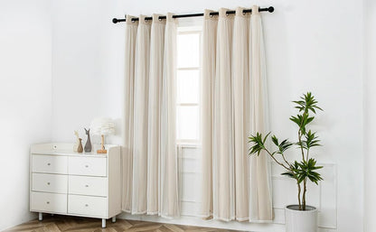 INLINAS Blackout Curtains with Sheer Overlay, Beige, 52x72 Inches | Grommet Top Double Layer Curtains for Bedroom and Living Room Thermal Reduction Light Blocking and Energy Saving, Set of 2 - color: Beige, size: 52"W x 72"L (Pack of 2)