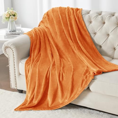 Throw Blanket for Couch & Sofa, All-Season Lightweight Fleece Blanket, Luxury Soft Cozy Fuzzy Throw for Her Him,Burnt Orange, 50 x 56 Inches