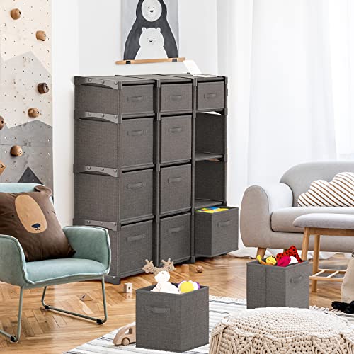 12 Cube Storage Organizer, Gray Storage Cubes Organizer Shelves, Sturdy Cubbies Storage Shelves with Cube Storage Organizer Bins, DIY Cube Shelf Organizer for Bedroom, Playroom, Office, & Dorm, Black - color: Grey, size: 12 - Cube Organizer