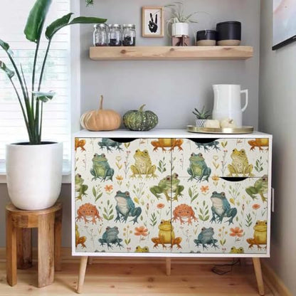 17.7"x118" Boho Cartoon Frogs Peel and Stick Self Adhesive Wallpaper Removable Contact Paper Stick on Easy Peel Off Wall Paper for Kitchen Bedroom Bathroom Renter - size: 17.7" x 118"