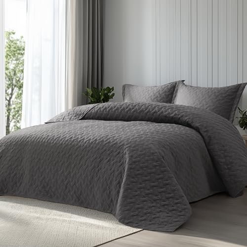 Bedsure Oversized King Quilts - Lightweight Bedspreads Oversized King Size with Basket Weave Pattern, Soft Quilt Bedding Set, Grey Comforter Set Coverlet 2 Pillow Shams (120" x 120") - color: 01 - Grey, size: Oversized King (120" X 120")