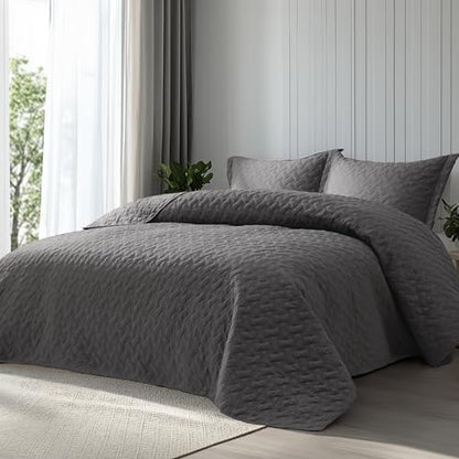 Bedsure Oversized King Quilts - Lightweight Bedspreads Oversized King Size with Basket Weave Pattern, Soft Quilt Bedding Set, Grey Comforter Set Coverlet 2 Pillow Shams (120" x 120") - color: 01 - Grey, size: Oversized King (120" X 120")